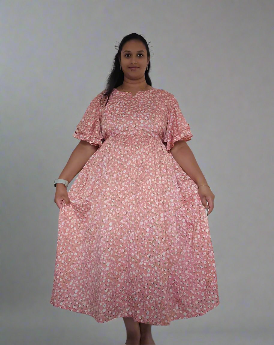 Small Flower Print Nursing Dress - Pink