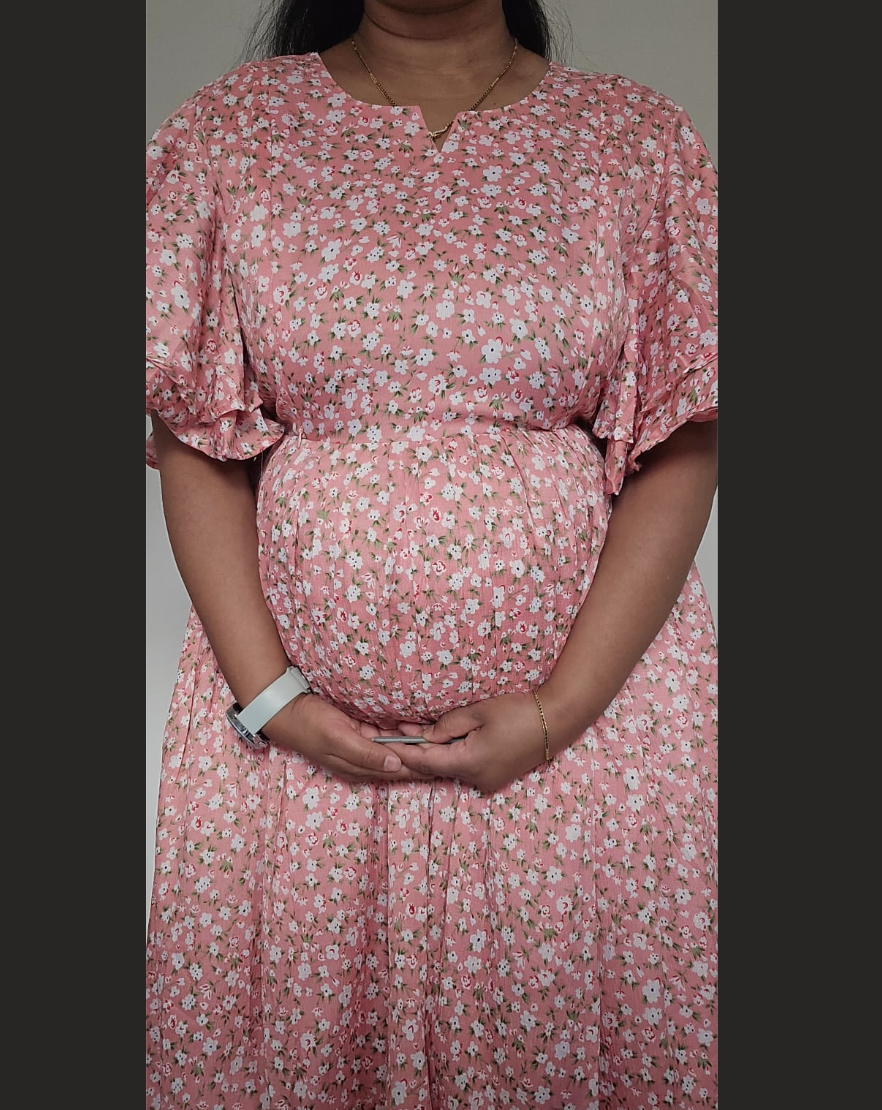 Peach with Small Flower Print Midi Dress