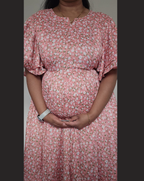 Peach with Small Flower Print Midi Dress