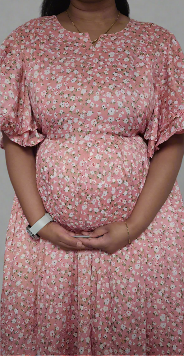 Small Flower Print Nursing Dress - Pink