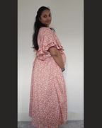 Peach with Small Flower Print Midi Dress