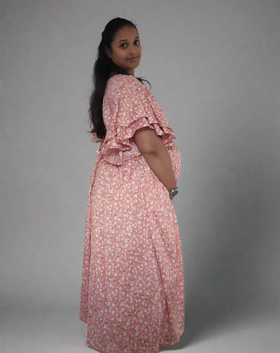 Small Flower Print Nursing Dress - Pink