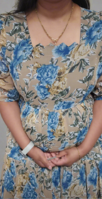 Beige with Blue & Gold Roses Maxi Dress