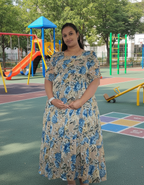 Beige with Blue & Gold Roses Maxi Dress