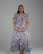 Purple with Blue & Gold Roses Maxi Dress