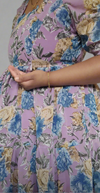 Purple with Blue & Gold Roses Maxi Dress