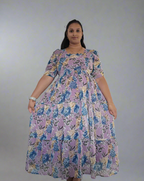 Purple with Blue & Gold Roses Maxi Dress