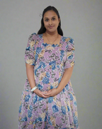 Purple with Blue & Gold Roses Maxi Dress