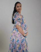 Purple with Blue & Gold Roses Maxi Dress