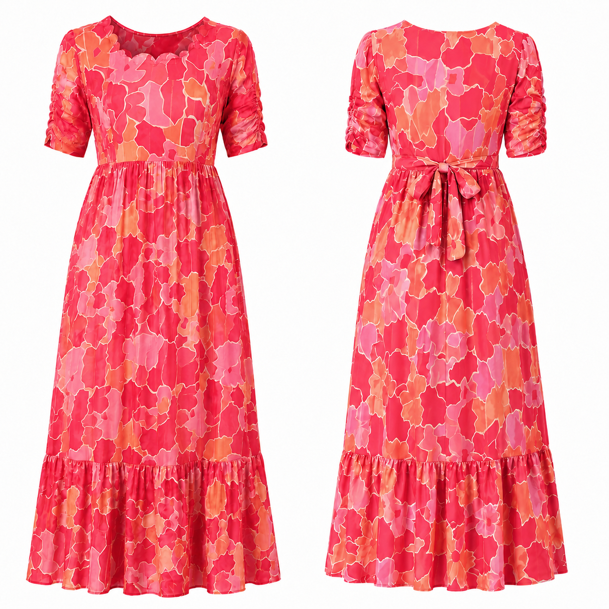 Red and Orange Flower Maxi Dress