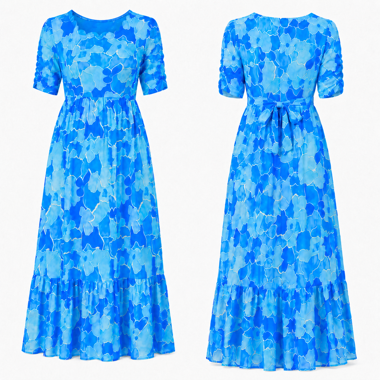 Light and Dark Blue Flower Maxi Dress