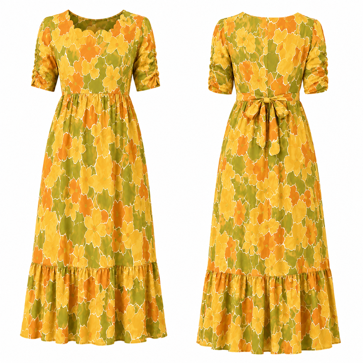 Mustard Gold Flower Maxi Dress