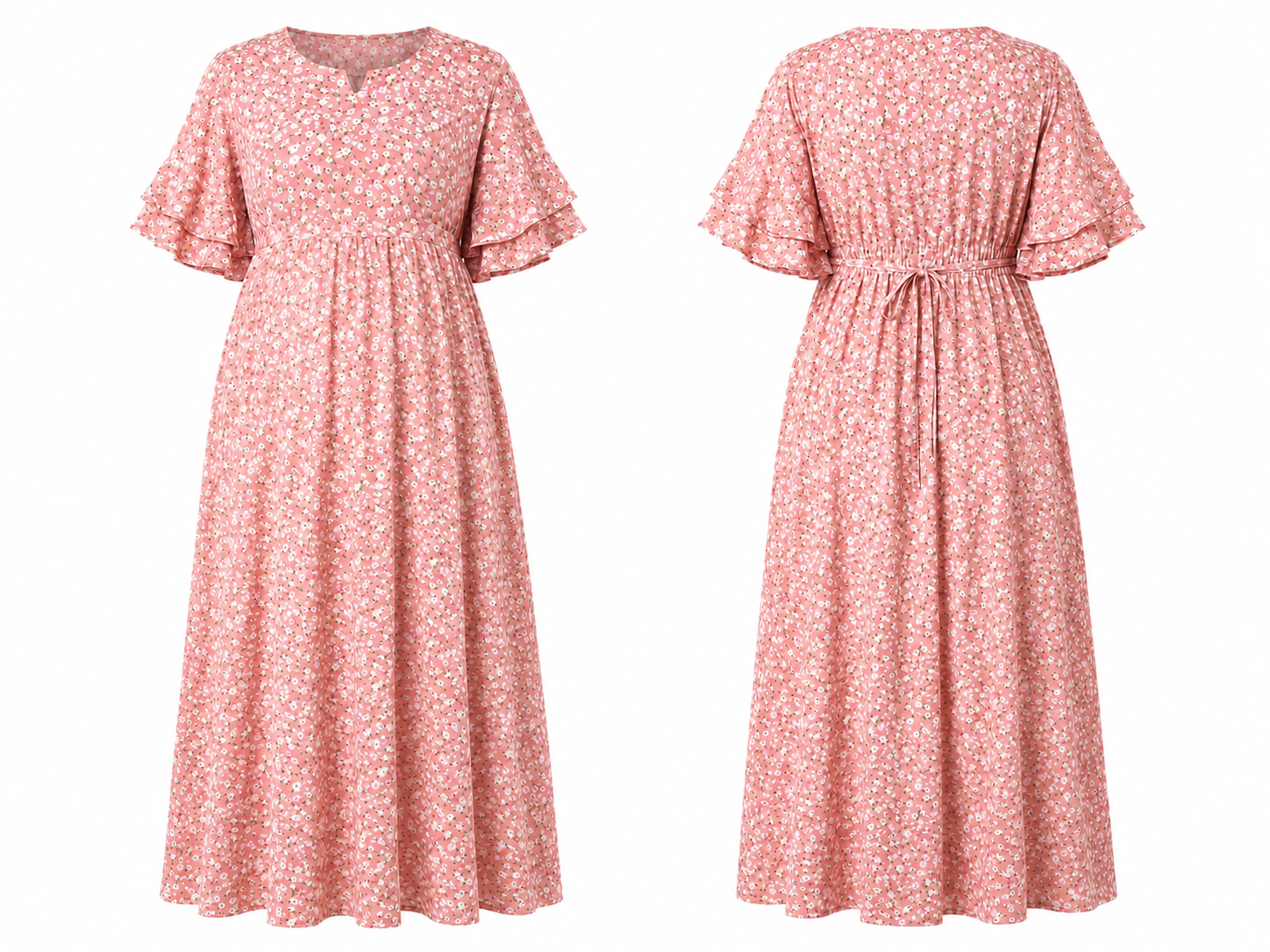 Small Flower Print Nursing Dress - Pink