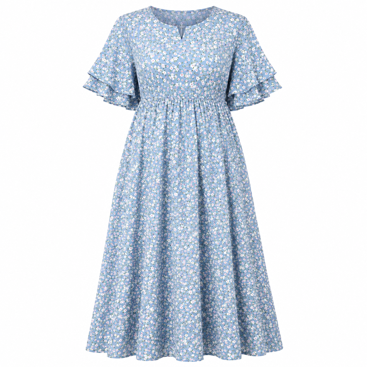 Small Flower Print Nursing Dress - Blue
