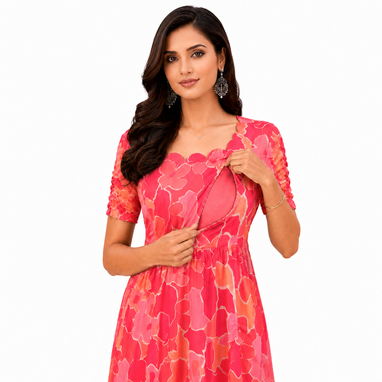 Red and Orange Flower Maxi Dress