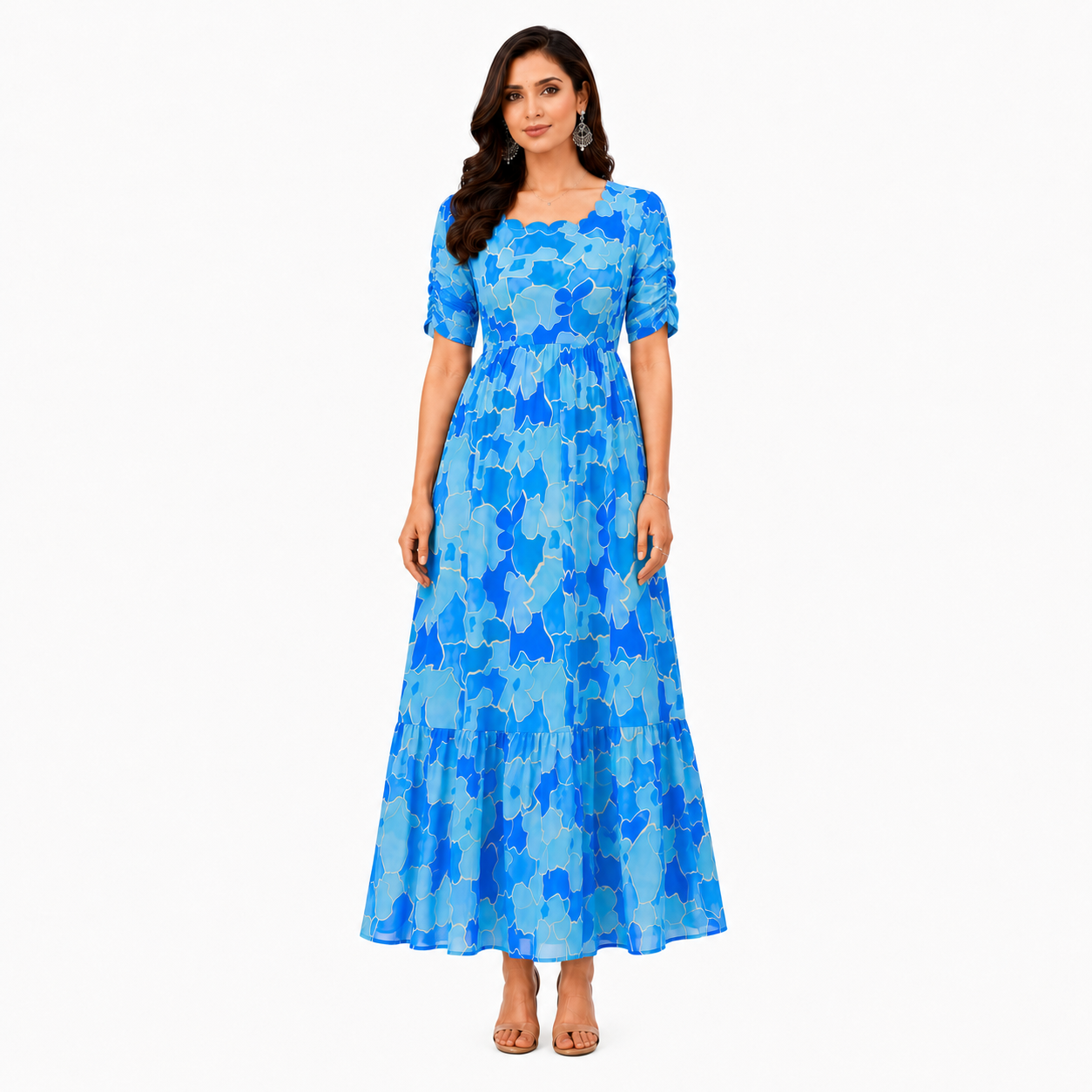 Light and Dark Blue Flower Maxi Dress