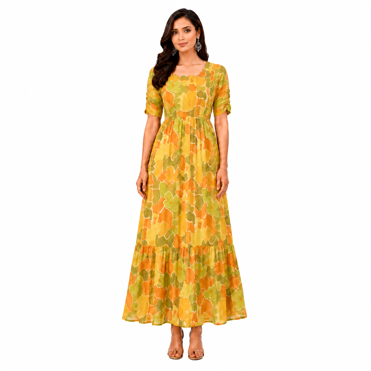 Mustard Gold Flower Maxi Dress