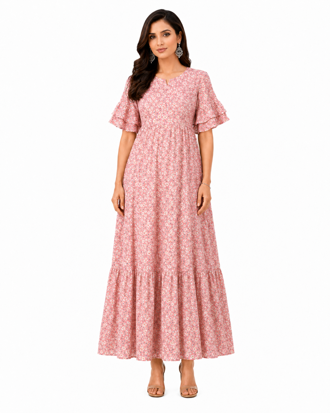 Small Flower Print Nursing Dress - Pink