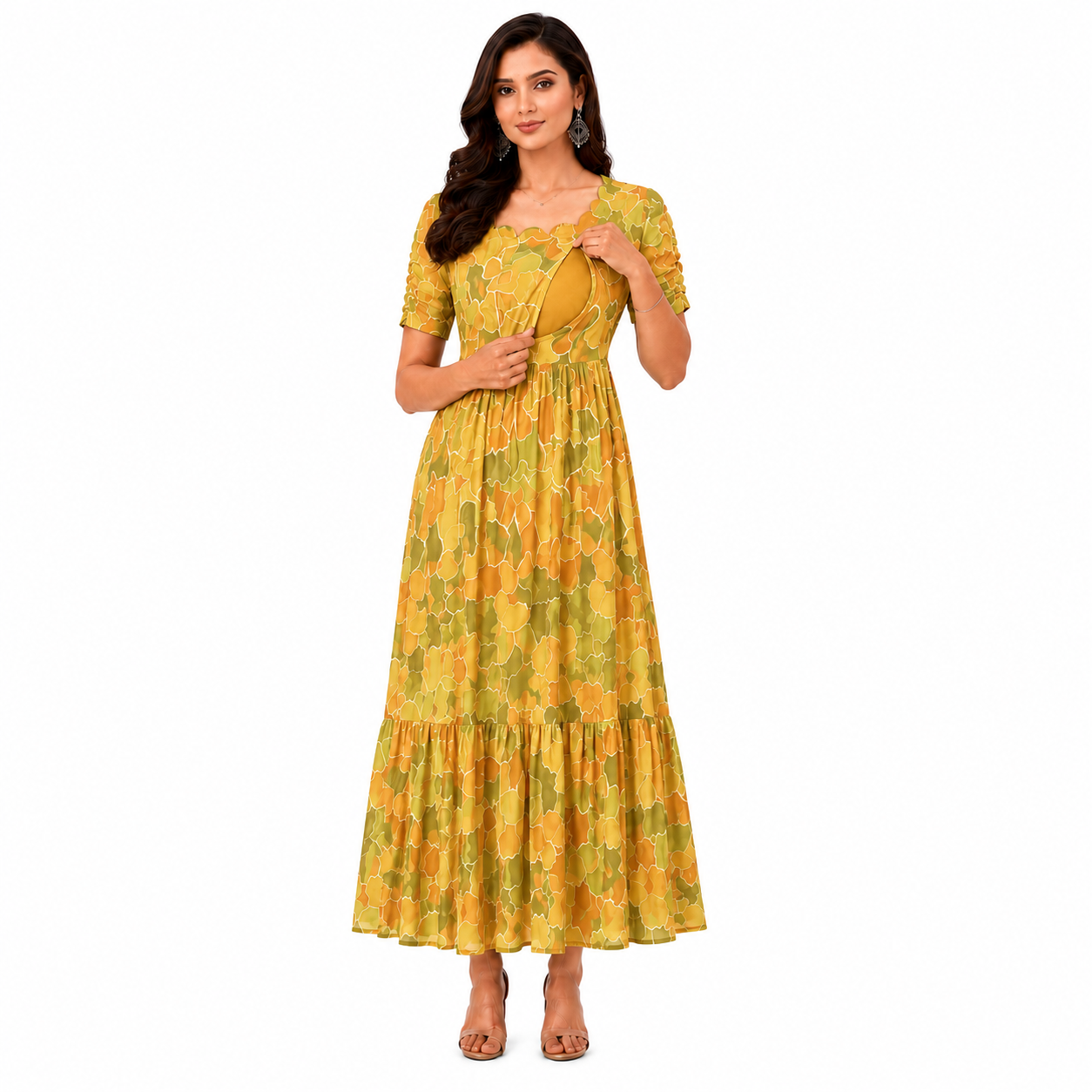 Mustard Gold Flower Maxi Dress