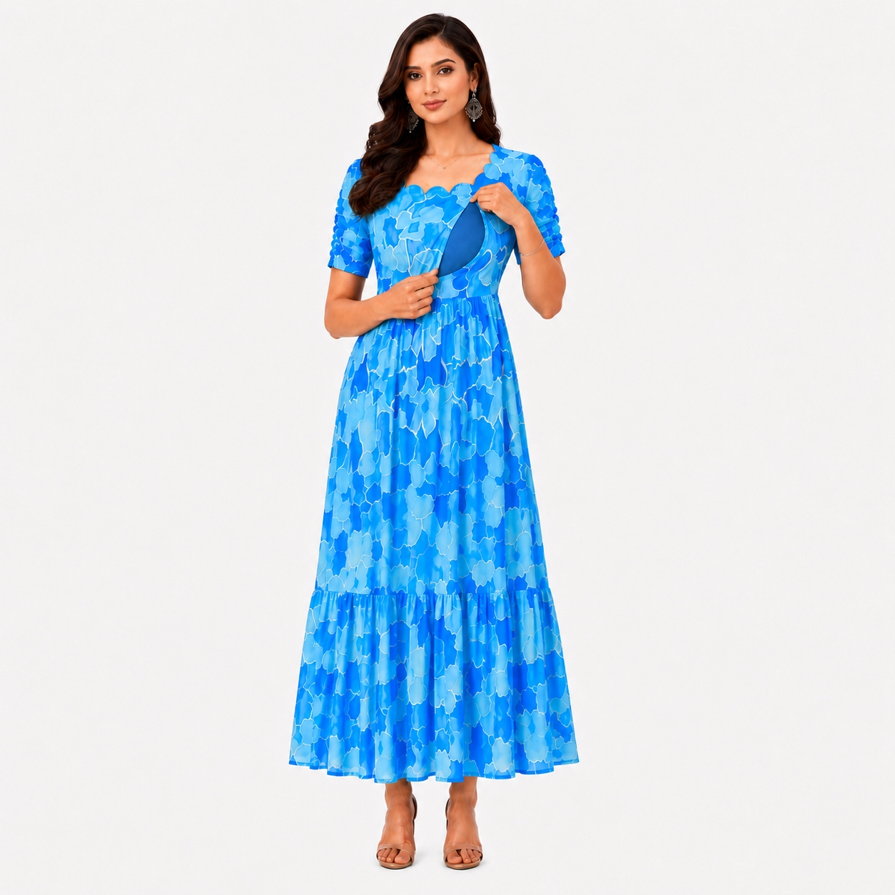 Light and Dark Blue Flower Maxi Dress