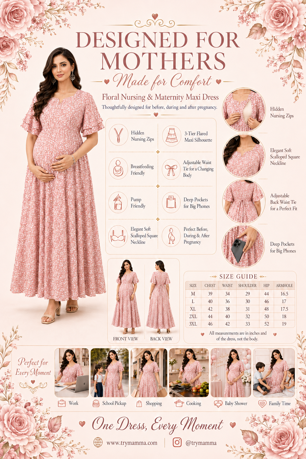 Small Flower Print Nursing Dress - Pink