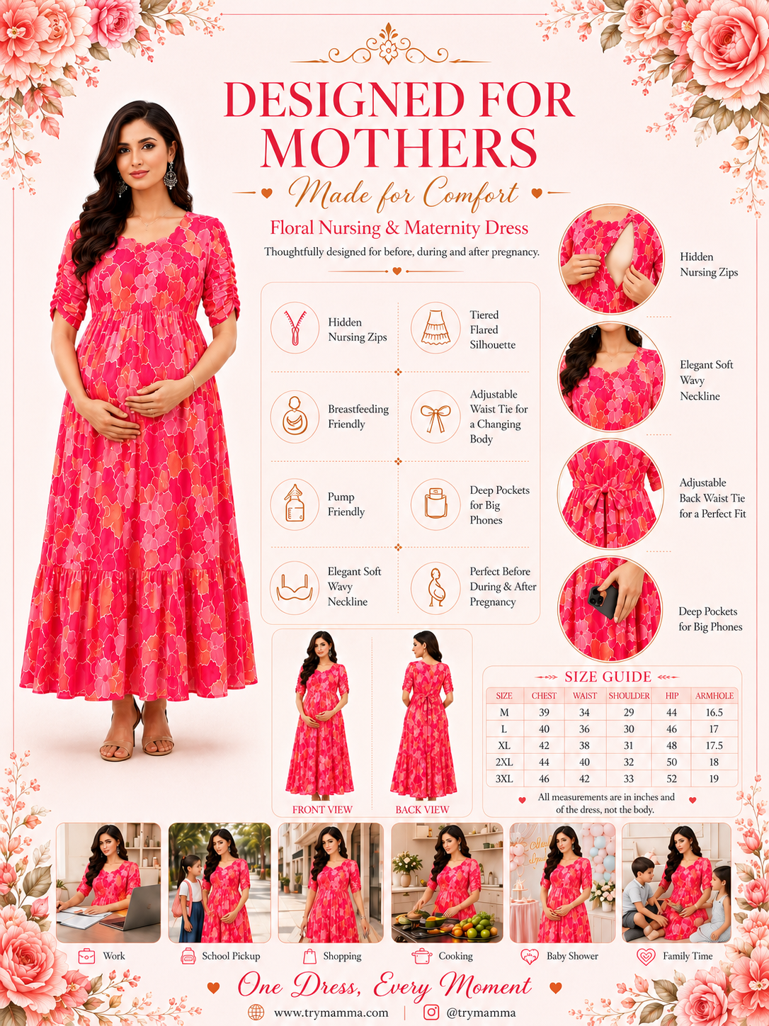 Red and Orange Flower Maxi Dress