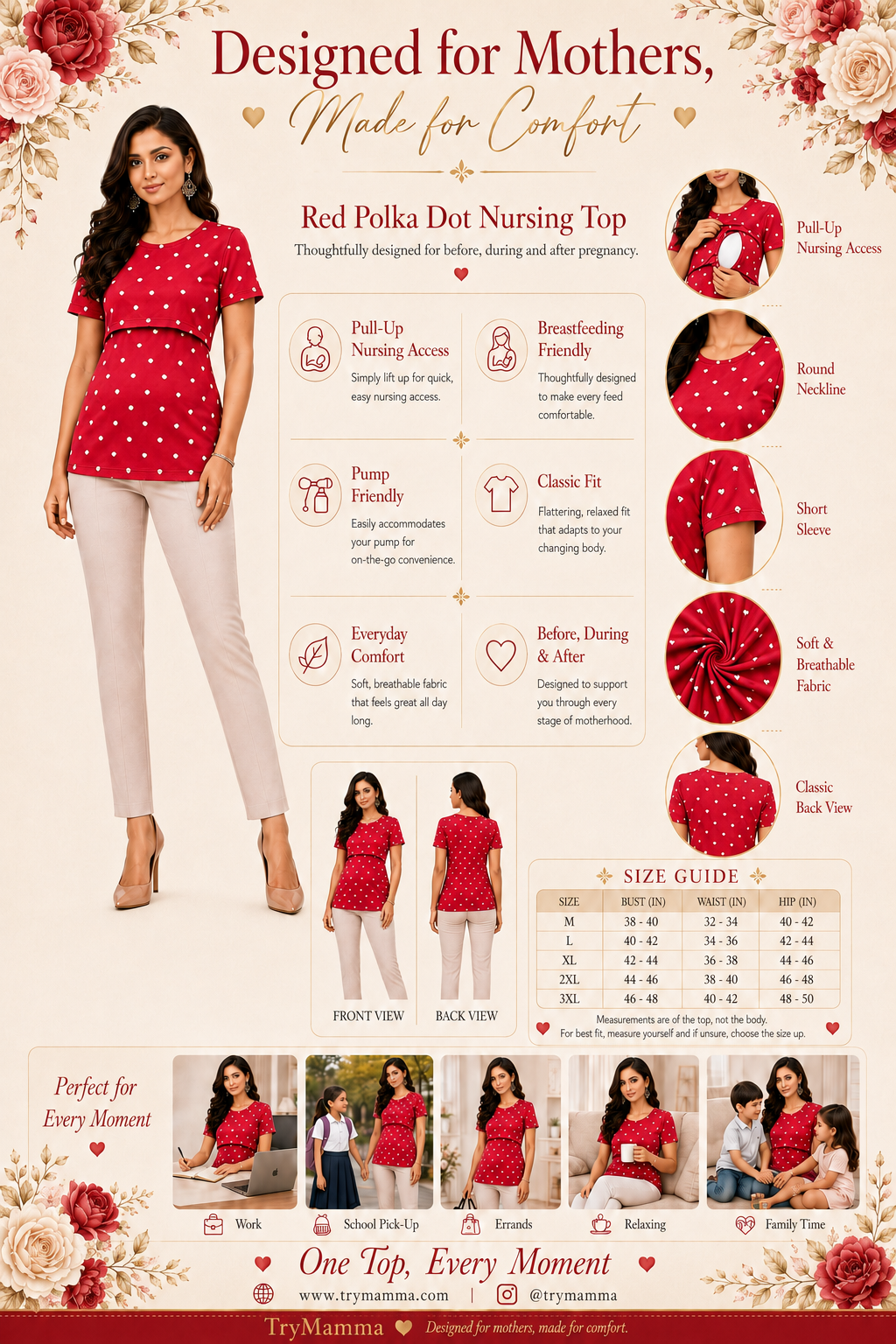 Mamma Cotton Maternity & Nursing Top – Red Polka Dot Feeding Tee