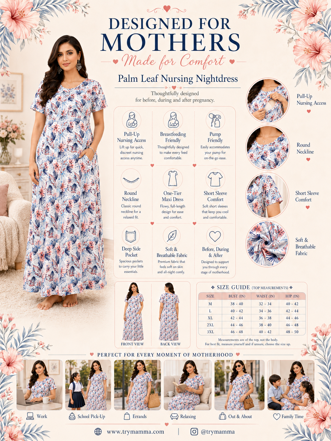 White with Blue and Orange Flower Pull-Up Sleepwear