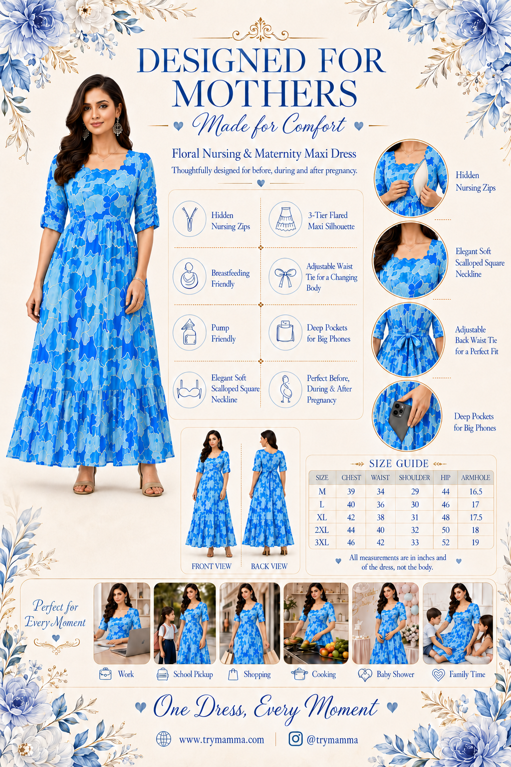 Light and Dark Blue Flower Maxi Dress