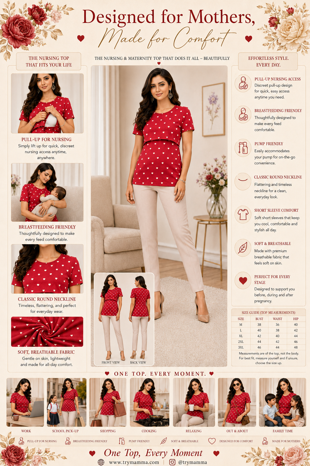 Mamma Cotton Maternity & Nursing Top – Red Polka Dot Feeding Tee