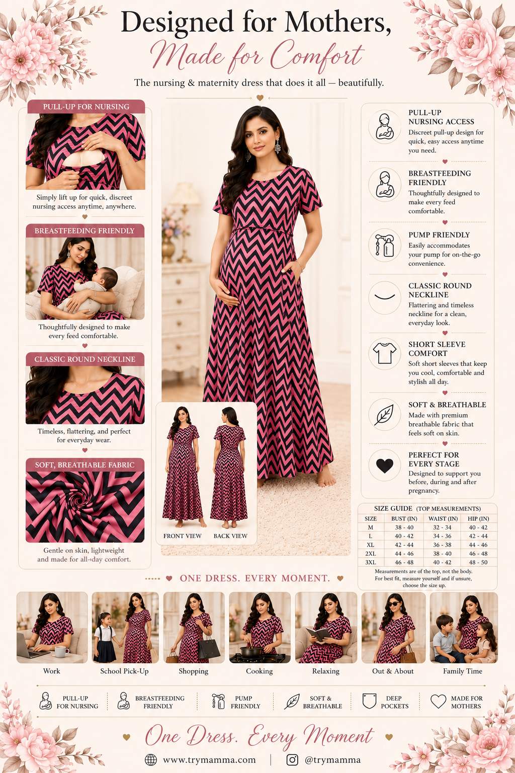 Peach with Black Zig-Zag Pull-Up Nightdress