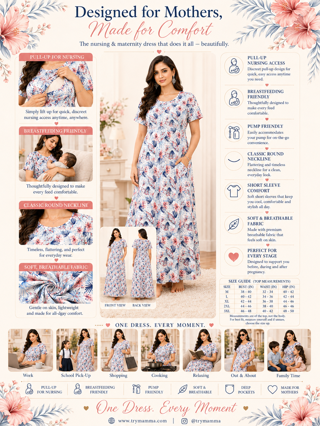 White with Blue and Orange Flower Pull-Up Sleepwear