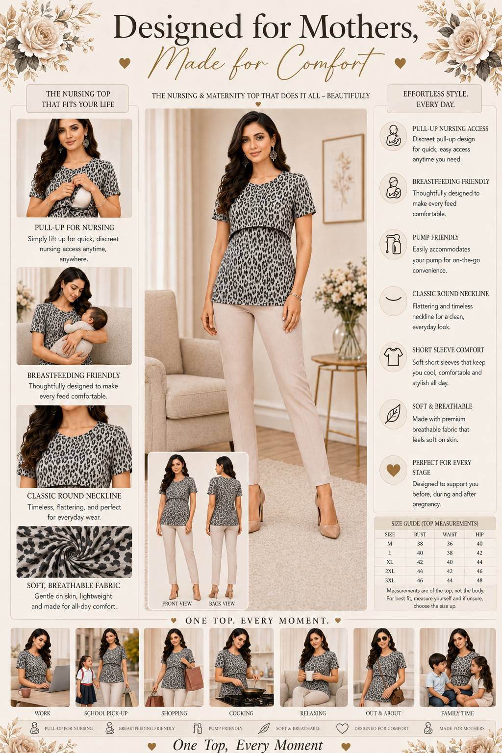 Black and Beige Leopard Feeding T-Shirt